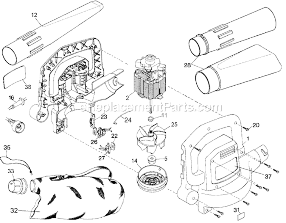 Page A Diagram and Parts List for BV1000 Type 7 Black and Decker Leaf Blower / Vacuum
